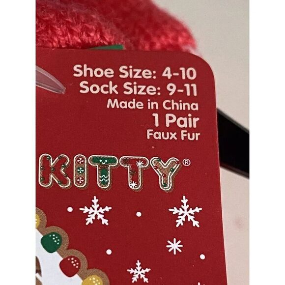 Sanrio Hello Kitty Christmas Slipper Socks Women’s Shoe Size 4-10  Faux Fur NEW - Picture 5 of 11